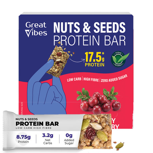 GreatVibes Nuts & Seeds enriched Protein Bar | High Protein & Fibre Minibars | Helps weight loss & muscle building (15 minibars x 25 gm)