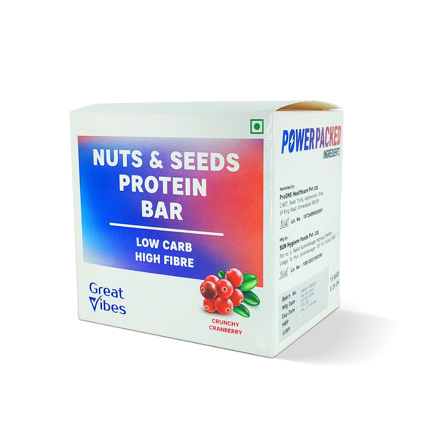 GreatVibes Nuts & Seeds enriched Protein Bar | High Protein & Fibre Minibars | Helps weight loss & muscle building (15 minibars x 25 gm)