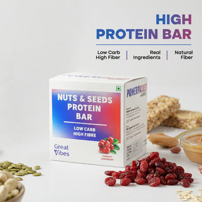 GreatVibes Nuts & Seeds enriched Protein Bar | High Protein & Fibre Minibars | Helps weight loss & muscle building (15 minibars x 25 gm)