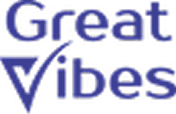 Great Vibes logo in purple text with stylized V design